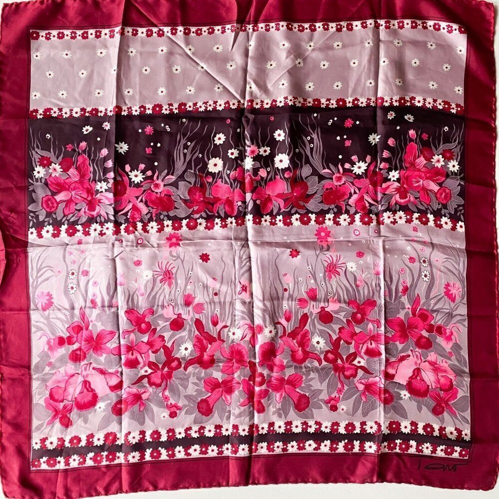 Vintage Toma Pink Floral Colourful Hand Rolled Silk Scarf
